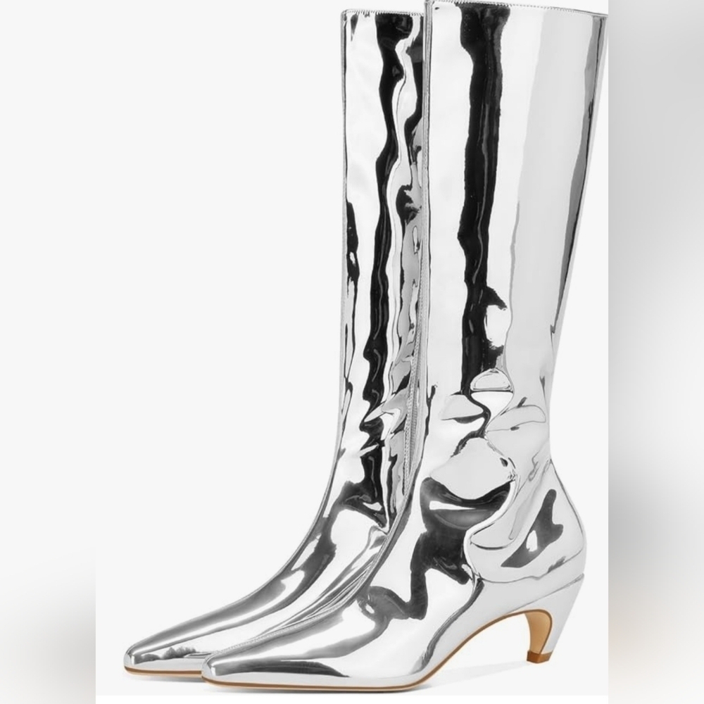 NIB Women's Silver Metallic Knee High Boots - Picture 3 of 7